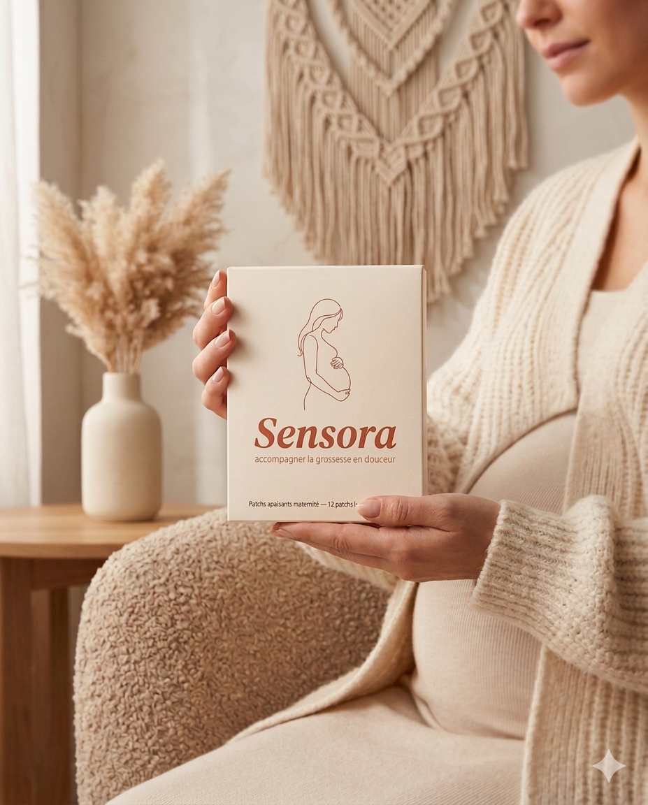 Packaging Sensora — patchs apaisants maternité